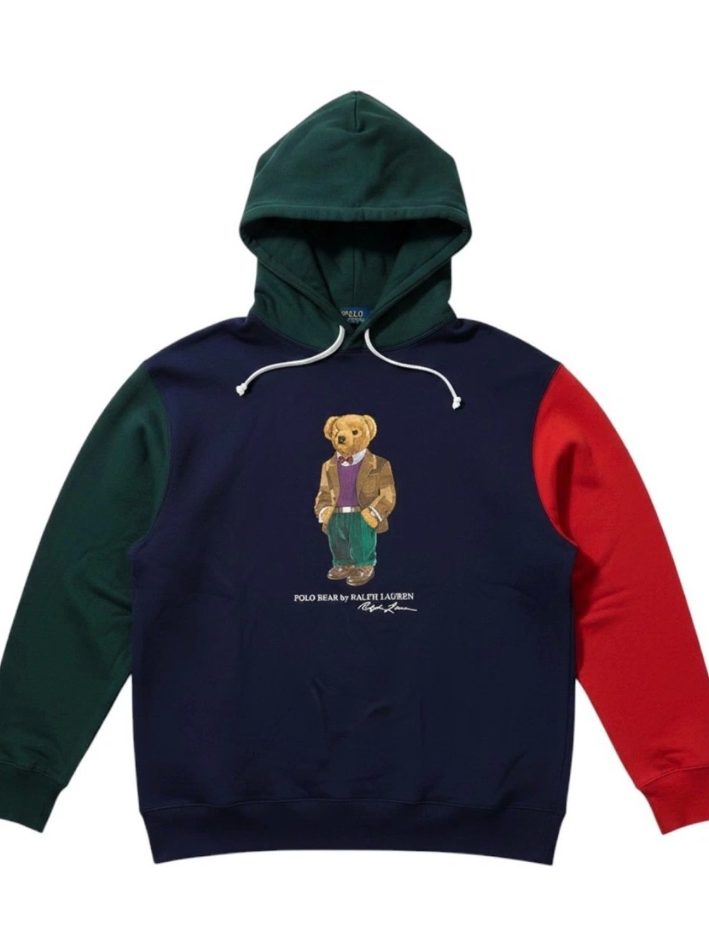 Polo Ralph Lauren Hoodie LT Navy Multi Colorblock Polo Bear Fleece Pullover
